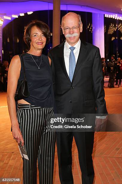 Dieter Zetsche, CEO Daimler AG and his wife Anne Zetsche during the opening concert of the Elbphilharmonie concert hall on January 11, 2017 in...