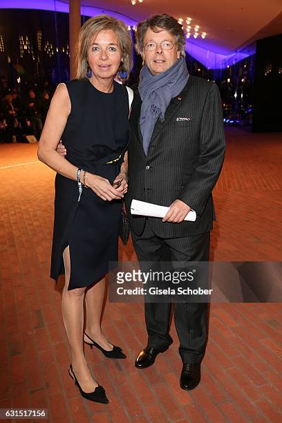 Peter Schwenkow and his wife Inga Griese-Schwenkow during the opening concert of the Elbphilharmonie concert hall on January 11, 2017 in Hamburg,...