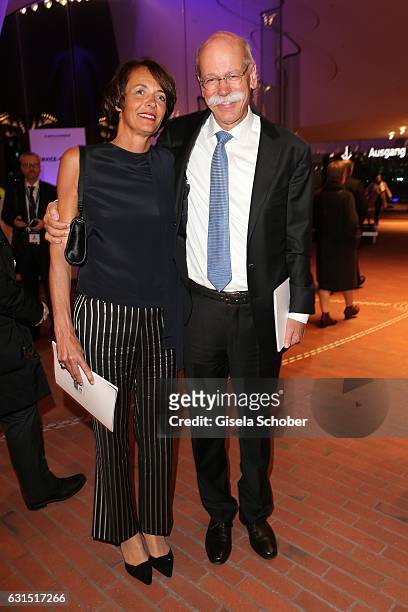 Dieter Zetsche, CEO Daimler AG and his wife Anne Zetsche during the opening concert of the Elbphilharmonie concert hall on January 11, 2017 in...