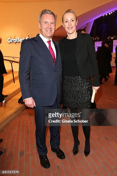 Christian Wulff and his wife Bettina Wulff during the opening concert of the Elbphilharmonie concert hall on January 11, 2017 in Hamburg, Germany.