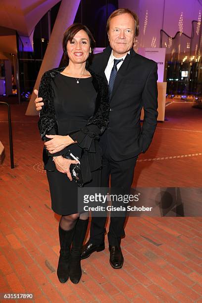 Sandra Maischberger and her husband Jan Kerhart during the opening concert of the Elbphilharmonie concert hall on January 11, 2017 in Hamburg,...