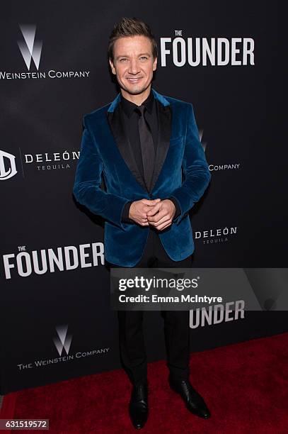 Producer Jeremy Renner attends the premiere of the Weinstein Company's 'The Founder' at ArcLight Cinemas Cinerama Dome on January 11, 2017 in...