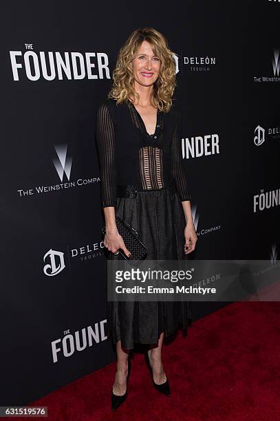 Actress Laura Dern attends the premiere of the Weinstein Company's 'The Founder' at ArcLight Cinemas Cinerama Dome on January 11, 2017 in Hollywood,...