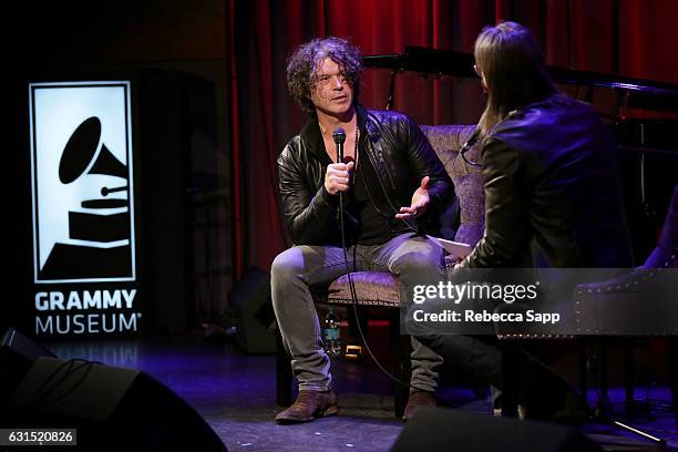 Musician Doyle Bramhall II speaks with Vice President of the GRAMMY Foundation Scott Goldman at An Evening With Doyle Bramhall II at The GRAMMY...