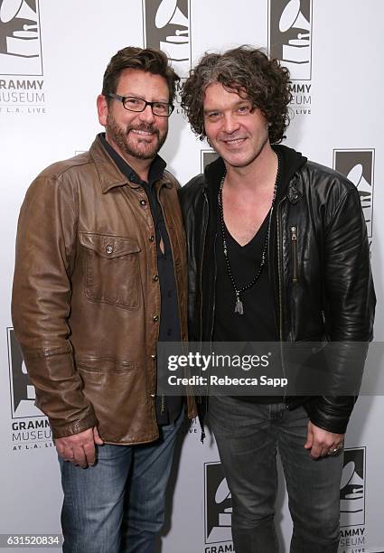 President of Concord Records John Burk and musician Doyle Bramhall II attend An Evening With Doyle Bramhall II at The GRAMMY Museum on January 11,...