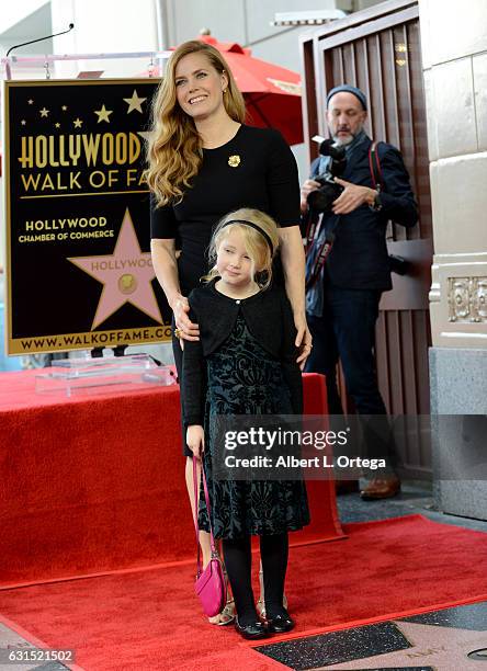 Actress Amy Adams with daughter Aviana Olea Le Gallo at her Star Ceremony held On The Hollywood Walk Of Fame on January 11, 2017 in Hollywood,...