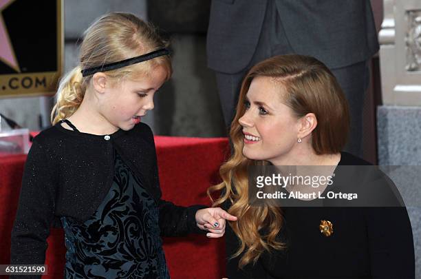 Actress Amy Adams with daughter Aviana Olea Le Gallo at her Star Ceremony held On The Hollywood Walk Of Fame on January 11, 2017 in Hollywood,...