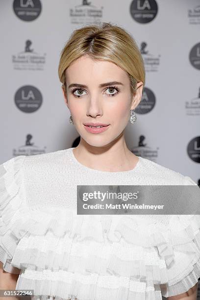 Host Emma Roberts attends the LA Art Show 2017 at Los Angeles Convention Center on January 11, 2017 in Los Angeles, California.