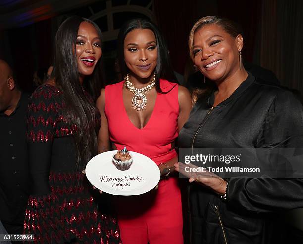 Amiyah Scott celebrates her brithday with Naomi Campbell and Queen Latifah at the 2017 Winter TCA Tour FOX All-Star Party at Langham Hotel on January...