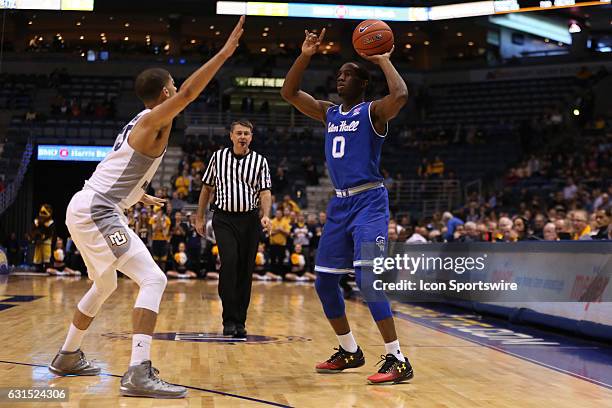 Seton Hall Pirates guard Khadeen Carrington looks to pass during an NCAA basketball game between the Marquette Golden Eagles and the Seton Hall...