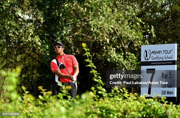 Arie Irawan of Malaysia during the second round of Asian Tour Qualifying School at Suvarnabhumi Golf & Country Club on January 12, 2017 in Bangkok,...