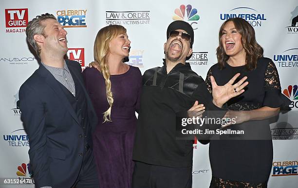 Actors Peter Scanavino, Kelli Giddish, Ice-T and Mariska Hargitay attend the TV Guide celebrates Mariska Hargitay at Gansevoort Park Avenue on...