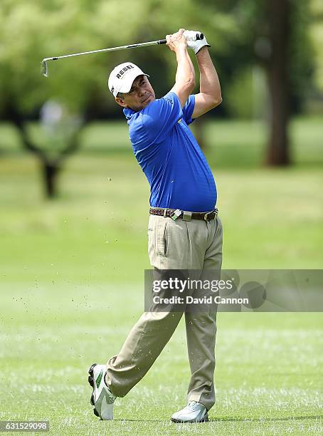 Adilson Da Silva of Brazil hits his second shot on the 10th during day one of The BMW South African Open Championship at Glendower Golf Club on...