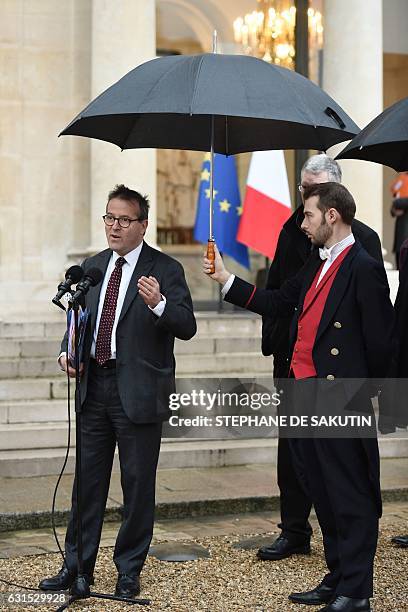 Director of Paris' public assistance hospitals AP-HP Martin Hirsch speaks to journalists following a meeting with French President Francois Hollande...