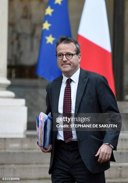 Director of Paris' public assistance hospitals AP-HP Martin Hirsch leaves a meeting with French President Francois Hollande on January 12, 2017 at...