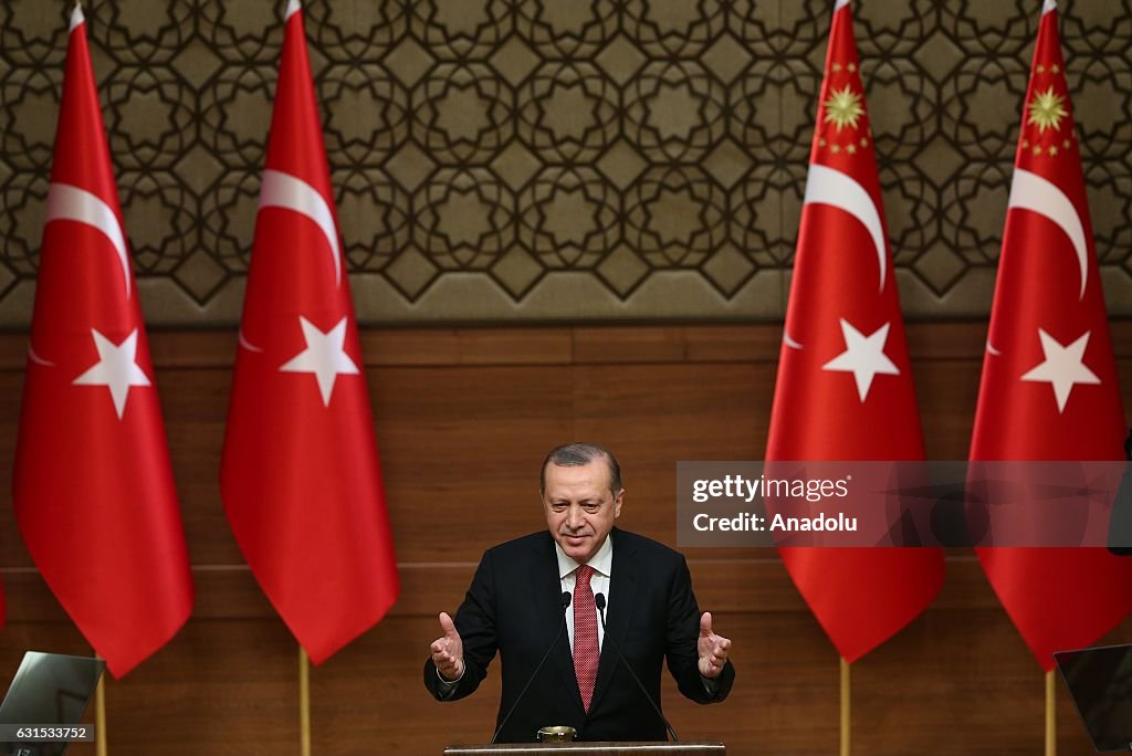 Turkish President Erdogan adresses mukhtars in Ankara