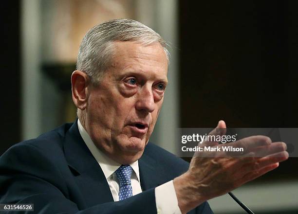 Defense Secretary nominee, retired Marine Corps Gen. James Mattis speaks during his Senate Armed Services Committee confirmation hearing on Capitol...