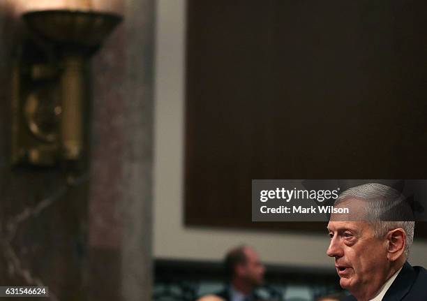 Defense Secretary nominee, retired Marine Corps Gen. James Mattis speaks during his Senate Armed Services Committee confirmation hearing on Capitol...