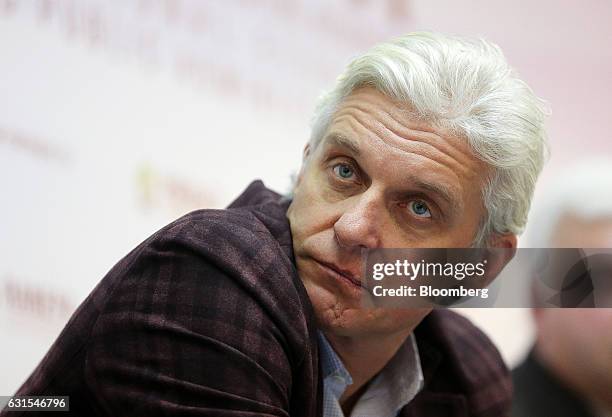 Oleg Tinkoff, founder of TCS Group Holding Plc, pauses during a panel session at the Gaidar Forum in Moscow, Russia, on Thursday, Jan. 12, 2017. Less...