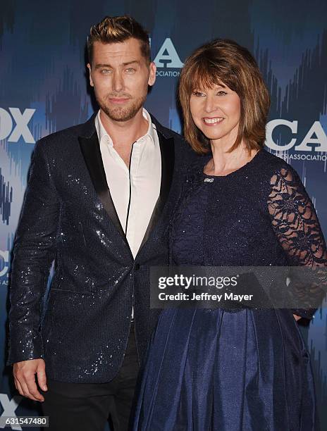 Personality/singer Lance Bass and mother Diane Bass attend the 2017 Winter TCA Tour - FOX All-Star Party at the Langham Huntington Hotel on January...