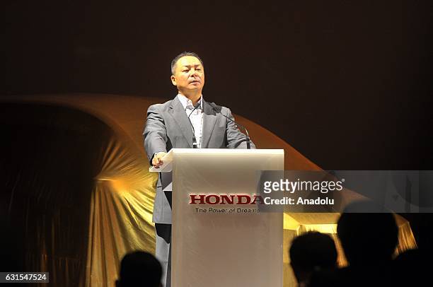 President Director of PT Honda Prospect Motor, Tomoki Uchida when launching the latest version of the MPV Mobilio in Jakarta on January 12, 2016. New...
