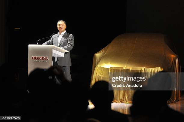 President Director of PT Honda Prospect Motor, Tomoki Uchida when launching the latest version of the MPV Mobilio in Jakarta on January 12, 2016. New...