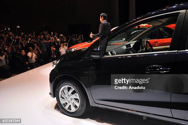 President Director of PT Honda Prospect Motor, Tomoki Uchida and Director of Marketing and After Sales Service HPM Jonfis Fandy when launching the...