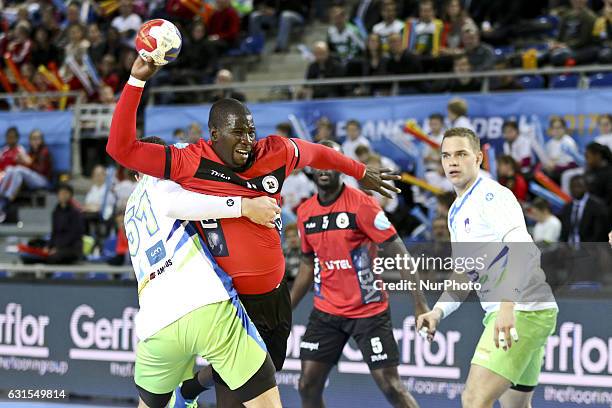 Teca Gabriel 11 and Mackovsek Borut 51 during Slovenia v Angola, Handball Match grup B of 25th Men´s World Championship in Metz, France, on 12...