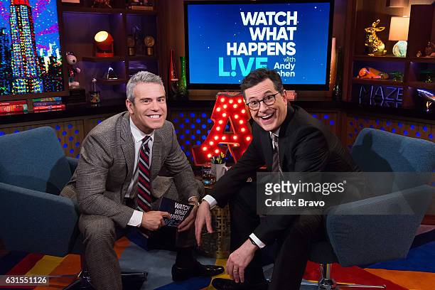 Pictured : Andy Cohen and Stephen Colbert --