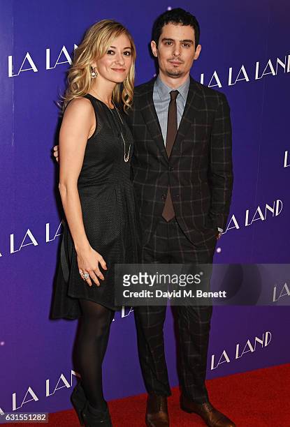 Director Damien Chazelle and Olivia Hamilton attend the "La La Land" Gala Screening at The Ham Yard Hotel on January 12, 2017 in London, England.