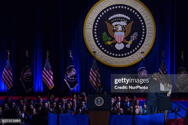 On Tuesday, January 10, , U.S. President Barack Obama hugs his daughter Malia, onstage, after delivering his farewell address to the American people...