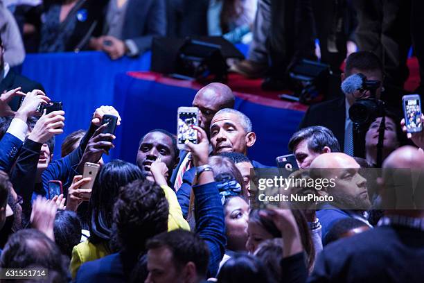 On Tuesday, January 10, U.S. President Barack Obama greets guests who were present for his farewell address to the American people at McCormick Place...