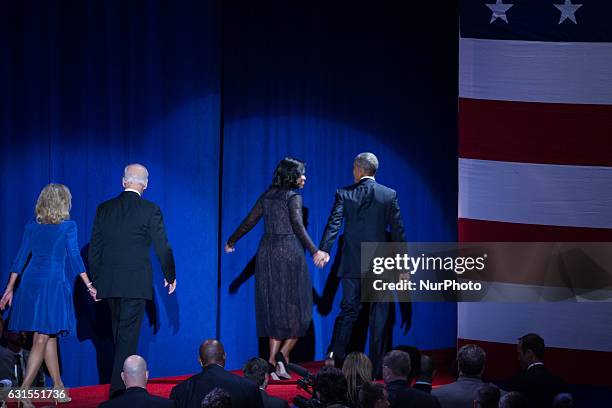 On Tuesday, January 10, , Dr. Jill Biden, VP Joe Biden, First Lady Michelle Obama, and U.S. President Barack Obama, walk off stage, after Obama's...