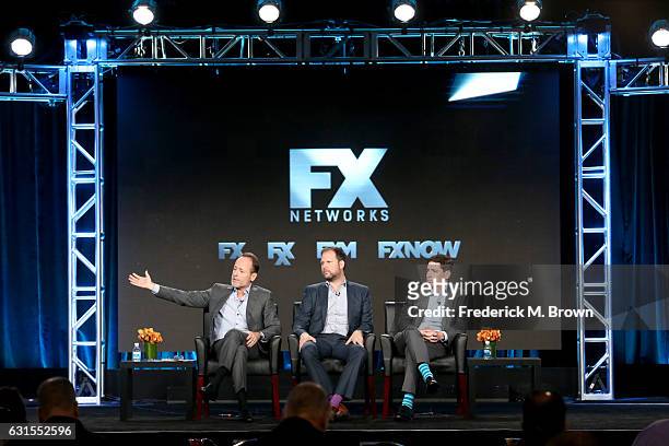 John Landgraf, CEO, FX Networks & FX Productions and Presidents, FX Networks & FX Productions Nick Grad and Eric Schrier, speak onstage during the...