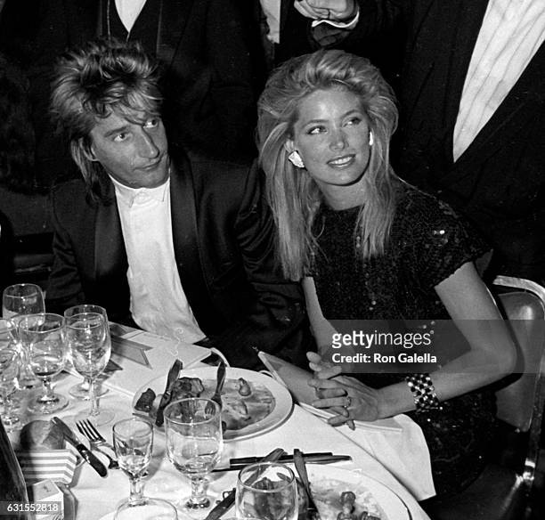 Rod Stewart and Kelly Emberg attend AIDS Project Los Angeles Benefit on September 19, 1985 at the Bonaventure Hotel in Los Angeles, California.