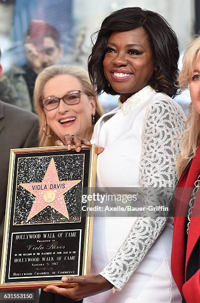 Actors Meryl Streep and Viola Davis attend the ceremony honoring Viola Davis with star on the Hollywood Walk of Fame on January 5, 2017 in Hollywood,...