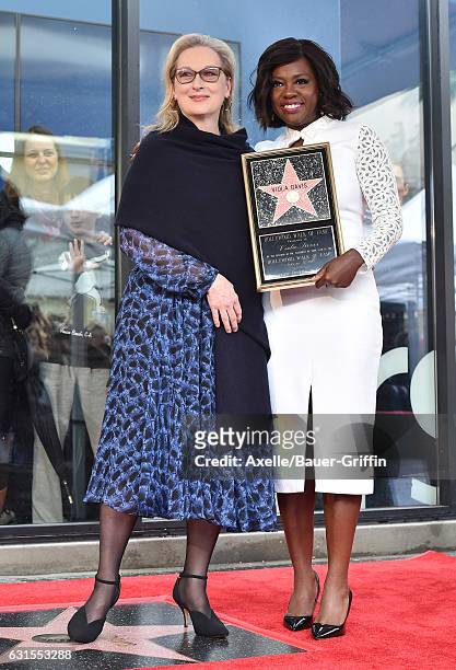 Actors Meryl Streep and Viola Davis attend the ceremony honoring Viola Davis with star on the Hollywood Walk of Fame on January 5, 2017 in Hollywood,...
