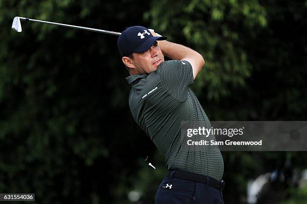 Gary Woodland of the United States plays his shot from the 15th tee during the first round of the Sony Open In Hawaii at Waialae Country Club on...