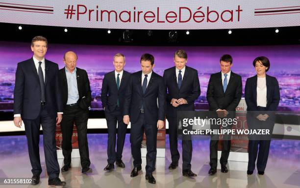 Candidates for France's left-wing primaries ahead of the 2017 Presidential election , Socialist Party 's former Economy minister Arnaud Montebourg,...