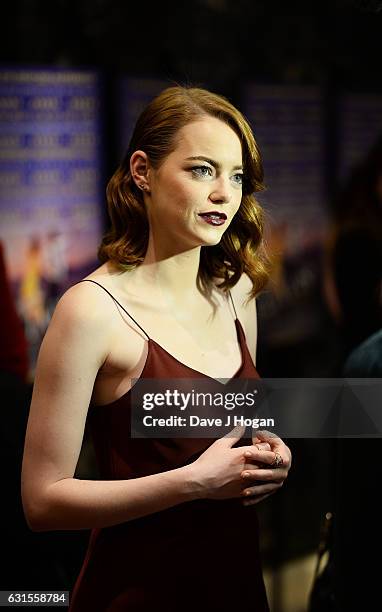 Actress Emma Stone attends the Gala screening of "La La Land" at Ham Yard Hotel on January 12, 2017 in London, England.