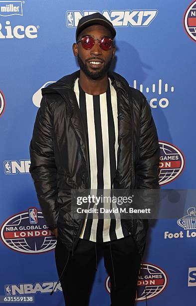 Tinie Tempah attends the Denver Nuggets v Indiana Pacers game during NBA Global Games London 2017 at The O2 Arena on January 12, 2017 in London,...