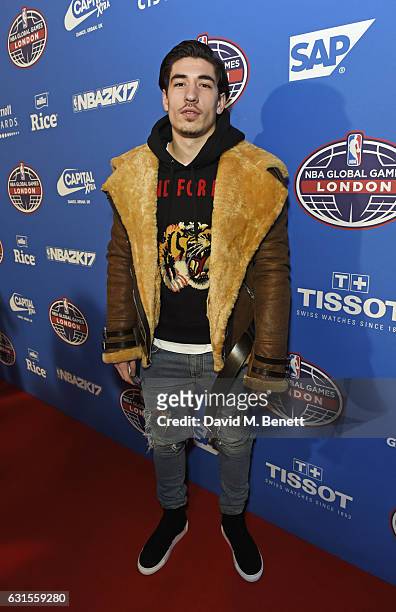 Hector Bellerin attends the Denver Nuggets v Indiana Pacers game during NBA Global Games London 2017 at The O2 Arena on January 12, 2017 in London,...