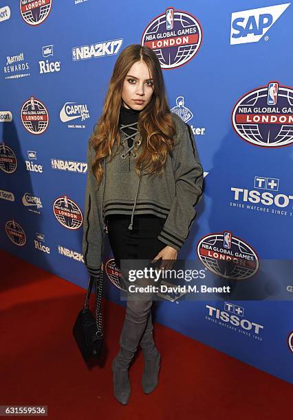 Xenia Tchoumi attends the Denver Nuggets v Indiana Pacers game during NBA Global Games London 2017 at The O2 Arena on January 12, 2017 in London,...