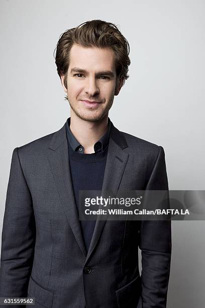 Actor Andrew Garfield poses for a portraits at the BAFTA Tea Party at Four Seasons Hotel Los Angeles at Beverly Hills on January 7, 2017 in Los...