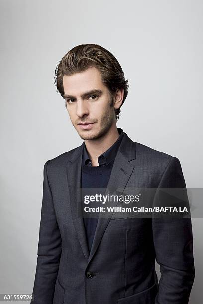 Actor Andrew Garfield poses for a portraits at the BAFTA Tea Party at Four Seasons Hotel Los Angeles at Beverly Hills on January 7, 2017 in Los...