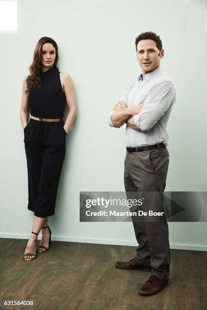 Actors Sarah Wayne Callies and Mark Feuerstein of the television show 'Prison Break' pose in the Getty Images Portrait Studio during the FOX portion...