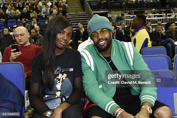 Leomie Anderson sits courtside at the NBA Global Game London 2017 basketball game between the Indiana Pacers and Denver Nuggets at The O2 Arena on...