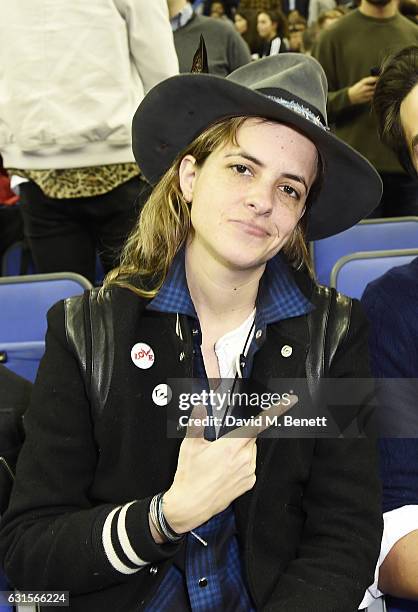 Samantha Ronson sits courtside at the NBA Global Game London 2017 basketball game between the Indiana Pacers and Denver Nuggets at The O2 Arena on...