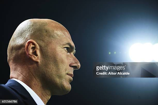 Head Coach of Real Madrid CF Zinedine Zidane looks on prior to the Copa del Rey Round of 16 Second Leg match between Sevilla FC vs Real Madrid CF at...