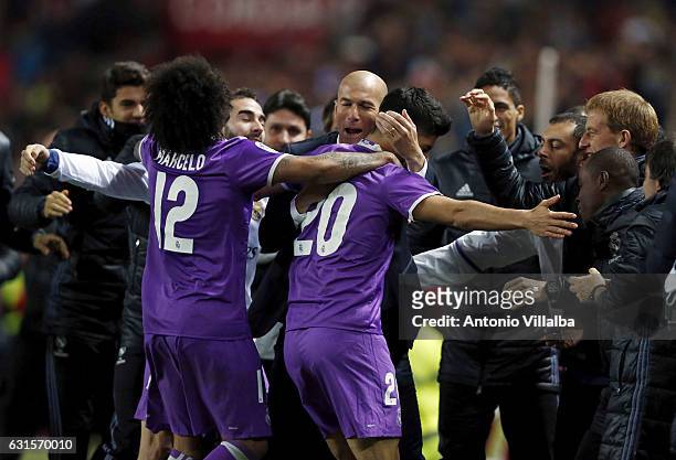 Marco Asensio of Real Madrid celebrates his goal whit teammates during the Copa del Rey round of 16 second leg match between Sevilla and Real Madrid...